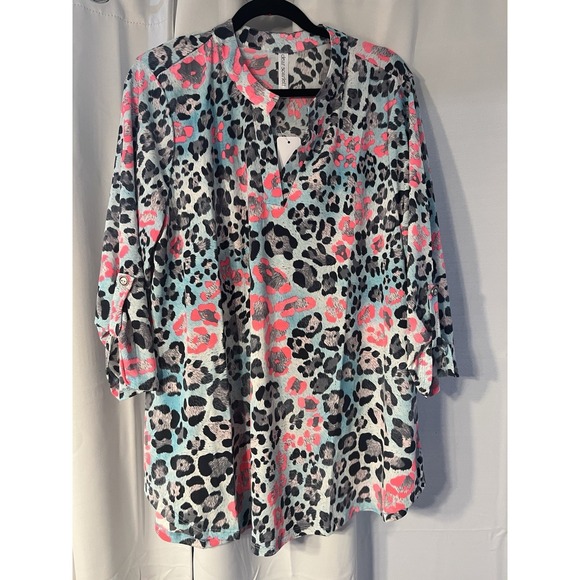 Dear Scarlett Tops - Dear Scarlett Plus Size Women's Top Blouse 3X Black Gray Teal Pink NWT Leopard